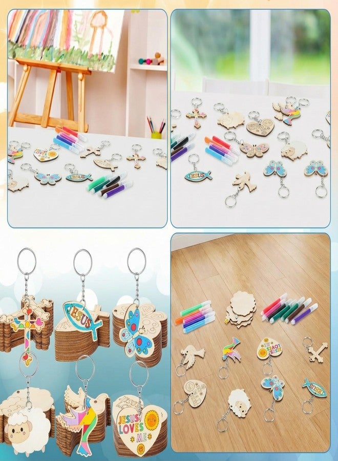 Blueweenly 24 Pcs Jesus Wood Religious Keychains Craft Kit DIY Christian Wood Keychain Craft Color Your Own Wooden Keychain for Art Activities Party Decoration Birthday Gift - Image 5